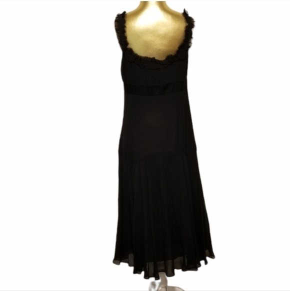 TED BAKER London Black Silk Dress Ruffle Trim and Bow Tie Accent Empire Waist - Picture 8 of 16